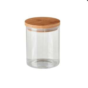 FRASCO VIDRIO CON TAPA BAMBÚ 12X8CM