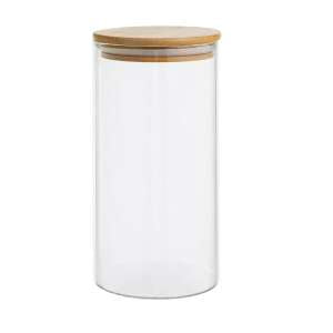 FRASCO VIDRIO CON TAPA BAMBÚ 15X6CM