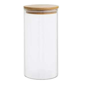 FRASCO VIDRIO CON TAPA BAMBÚ 18X8CM