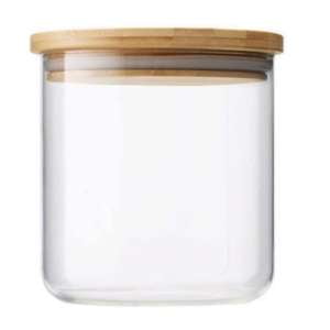 FRASCO VIDRIO CON TAPA BAMBÚ 8X8CM